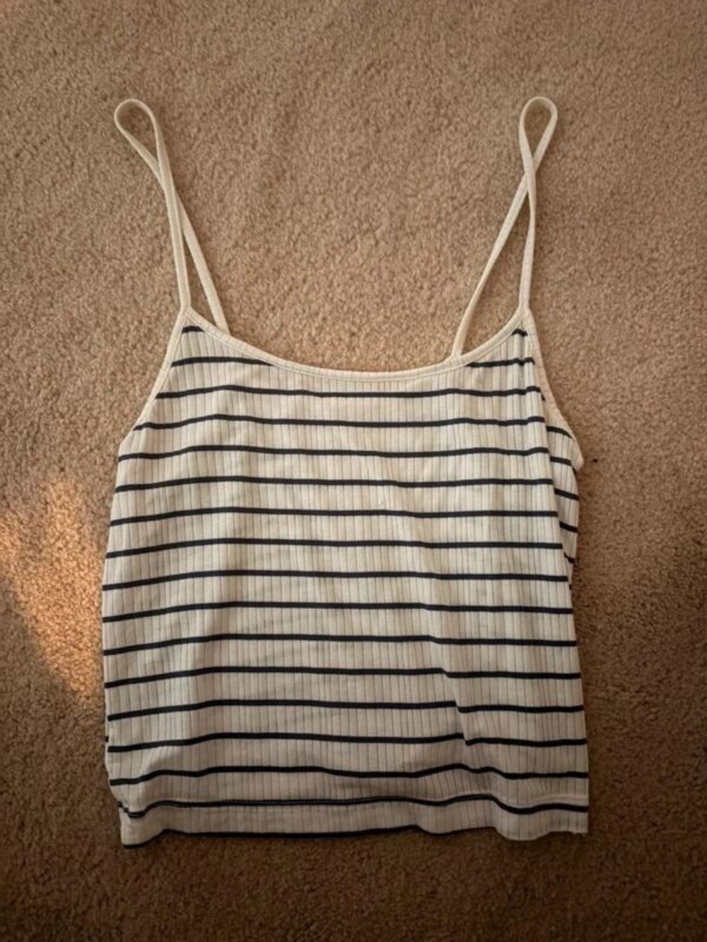 Striped Ribbed Spaghetti Strap Tank Top in Cream and Black